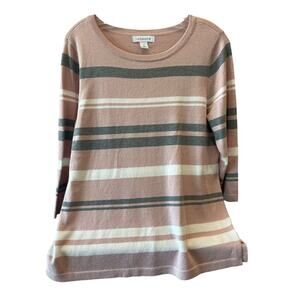 Liz Claiborne Soft Pink and Gray Sweater top stripes M